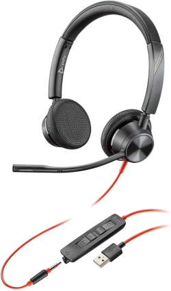 Слушалки HP Poly Blackwire 3325, с кабел, вграден микрофон, върху ухо, черен цвят