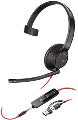 Слушалки HP Poly Blackwire 5210 Monaural USB-C Headset +3.5mm Plug +USB-C-A Adapter, Черни