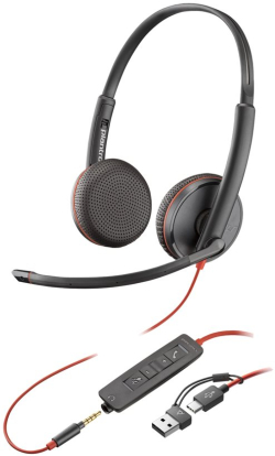 Слушалки HP Poly Blackwire 3225 Stereo USB-C Headset +3.5mm Plug +USB-C-A Adapter