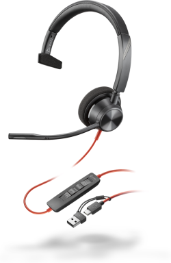 Слушалки HP Poly Blackwire 3310 Monaural USB-C Headset +USB-C-A Adapter