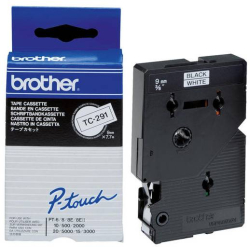 Касета за етикетен принтер Brother TC-291, ширина 9мм, черно на бял фон, за Brother P-Touch PT-15/PT-20/PT-8