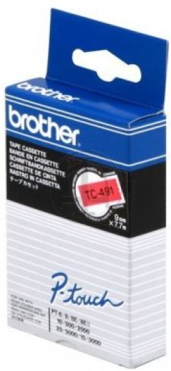 Касета за етикетен принтер BROTHER P-Touch TC-491 black on red 9mm