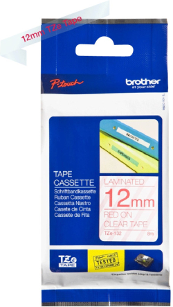 Касета за етикетен принтер BROTHER TZE132 12mm RED ON CLEAR