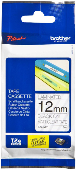 Касета за етикетен принтер BROTHER P-Touch TZE-M31 black on clear-matt 12mm