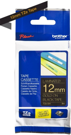 Касета за етикетен принтер BROTHER P-Touch TZE-334 gold on black 12mm