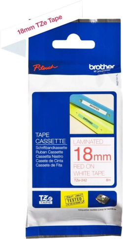 Касета за етикетен принтер BROTHER P-Touch TZE-242 red on white 18mm