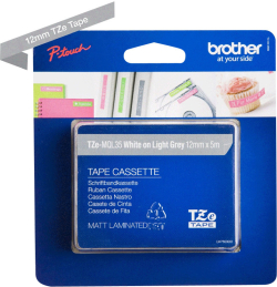 Касета за етикетен принтер BROTHER TZEMQL35 12mm White-Light Grey matt 5M length