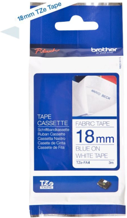 Касета за етикетен принтер BROTHER Tape TZeFA4B 18mm Blue on White background Thermo sticky 3M