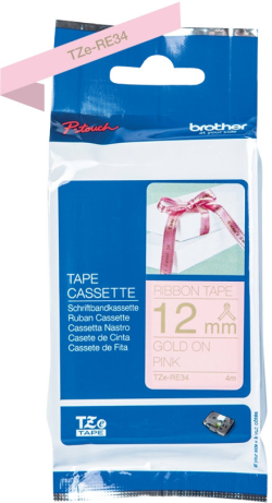 Касета за етикетен принтер BROTHER TZe-RE34 textile tape gold-pink 12mm-4m