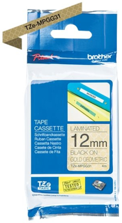 Касета за етикетен принтер BROTHER TZe-MPGG31 black on gold geometric 4m long