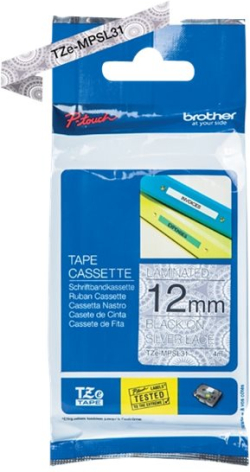 Касета за етикетен принтер BROTHER TZe-MPSL31 tape black-grey lace pattern 12mm-4m