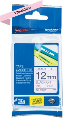 Касета за етикетен принтер BROTHER TZe-MQE31 tape black-pastel light pink 12mm-4M