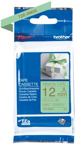 Касета за етикетен принтер BROTHER P-Touch 12mm mint green-gold ribbon tape