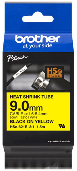 Касета за етикетен принтер BROTHER Heat Shrink Tube Black on Yellow 9.0mm