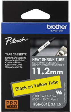 Касета за етикетен принтер BROTHER Heat Shrink Tube Black on Yellow 11.2mm