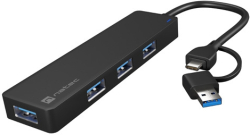 USB Хъб Natec Hub Mayfly USB-C 3.0 4 Port + USB-A Adapter Black