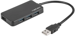 USB Хъб Natec Moth, 4 x USB 3.0, 5GB/s, 15 см кабел, Черен