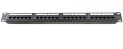 Пач панел, неекраниран UTP категория 6, 19", 24 порта, зареден, черен, IDC style