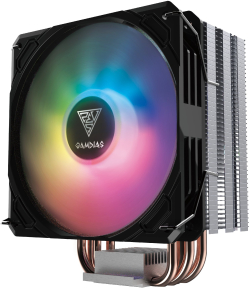 Охладител за процесор Gamdias BOREAS E1-410, 4Pin PWM, 3Pin RGB, 12V, 2000RPM, 70.2 CFM, 120мм, Intel, AMD