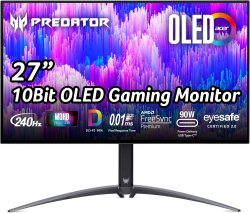 Монитор Acer Predator X27U BMIIPRUZX 27" 2560 x 1440, OLED, 240Hz, 0.01ms, 2x HDMI 2.0, 1x DP 1.4