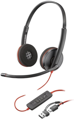 Слушалки HP Poly Blackwire 3220 Stereo USB-C Black Headset +USB-C-A Adapter Bulk, Черни