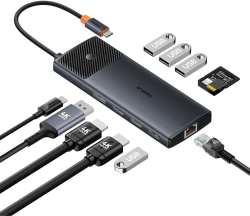 USB Хъб Baseus Metal Gleam Series II 11-в-1 USB Type C към HDMI, DisplayPorts, USB-A, USB-C