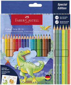 Канцеларски продукт Faber-Castell Цветни моливи Grip 2001 - Динозавър, 18 стандартни