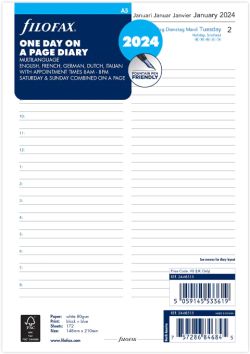 Канцеларски продукт Filofax Пълнител за органайзер Classic, А5, за 2024 година, 1 ден на страница