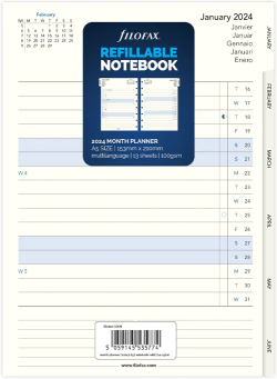 Filofax Пълнител за тефтер, А5, за 2024 година, 1 година на страница в разгъвка