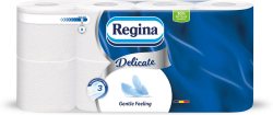 Продукт Regina Тоалетна хартия Gentle, целулоза, трипластова, 150 къса, 8 броя