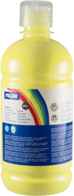 Канцеларски продукт Milan Темперна боя, в бутилка, лимоненожълта, 500 ml, 6 броя