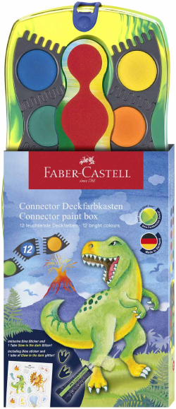 Канцеларски продукт Faber-Castell Акварелни бои Connector - Динозавър, 12 цвята