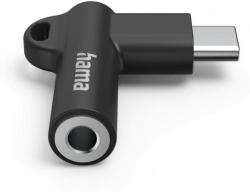 Кабел/адаптер Адаптер Hama, USB-C &ndash; 3,5 mm жак, Aux, 90&deg;, черен