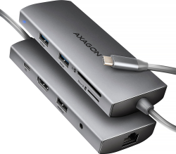 Докинг станция AXAGON HMC-8HLSA, 1x USB 3.2 Type-C, HDMI 4096 x 2160, 100W, MicroSD, USB Type-C