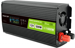Инвертор GREEN CELL, 12-220V, DC-AC, 500W-1000W INVGC12P500LCD LCD