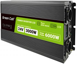 Инвертор GREEN CELL, 24-220V, DC-AC, 3000W-6000W, INVGCP3000LCD LCD
