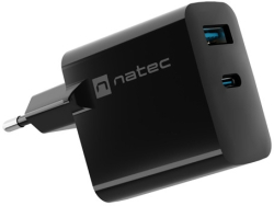 Принадлежност за смартфон Natec USB Charger  Ribera Gan 1X USB-A + 1X USB-C 65W, Black