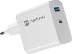 Принадлежност за смартфон Зарядно устройство Natec Ribera GaN 45W,USB Тype-C, USB, QuickCharge 3.0, Бял