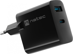 Принадлежност за смартфон Зарядно устройство Natec Ribera GaN 45W,USB Тype-C, USB, QuickCharge 3.0, Черен