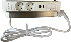 Контакт Модул за бюро с 2 контакта, 2 USB и 2 RJ45 порта, бял