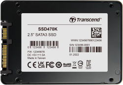 Хард диск / SSD Transcend SSD470K, 1TB, 2,5", SATA 3 6Gb/s, 560 MB/s, 3D NAND, Черен