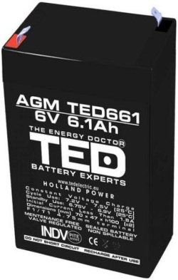 Акумулаторна батерия Оловна Батерия TED ELECTRIC, 6V, 6.1Ah, 70- 47- 100 mm, AGM