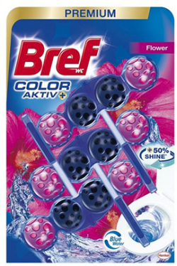 Почистващ продукт Bref Ароматизатор за тоалетна Color Active, свежи цветя, 3 х 50 g
