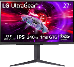 Монитор LG UltraGear 27GR83Q-B, 27" 2560 x 1440, 16:9, IPS, 1 ms GtG, 240 Hz, HDMI, Черен