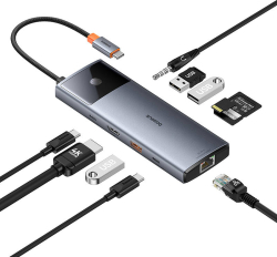 USB Хъб Baseus 10 в 1 Metal Gleam II Series Type-C към 1xHDMI, USB-A, USB-C, RJ45, SD-TF