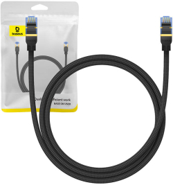 Медна пач корда Baseus B0013320B111-01, 2x RJ45, Cat.7, 10Gbps, 1 м, Черен