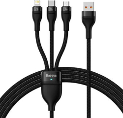 Кабел/адаптер Baseus Flash Series 2, USB-C, Lightning, microUSB, 1.2м, 66W, 5V, Черен