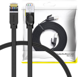 Медна пач корда Baseus PCWL-D01, 2х RJ45, Cat. 6, 1 Gbps, 5м, PVC, Черен