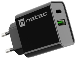 Кабел/адаптер Natec USB Charger Ribera 1X USB-A + 1X USB-C 20W, Black
