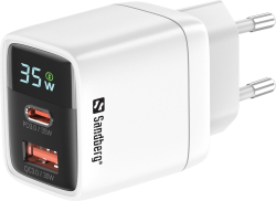 Принадлежност за смартфон SANDBERG SNB-441-52 :: Зарядно 2in1, 1xUSB-C 1xUSB, 35W